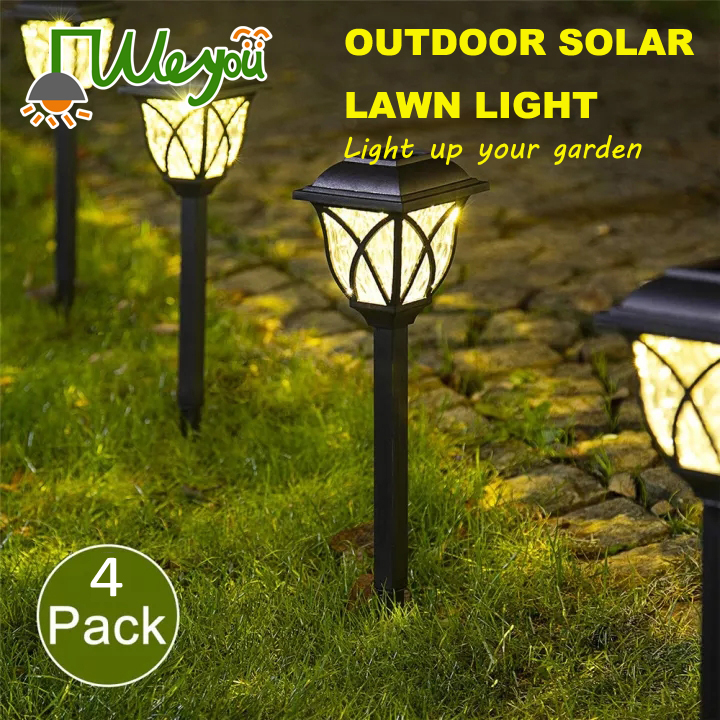 Meyou 4PCS Led Solar Garden Light Outdoor Waterproof Automatic Sensor Lawn Lights Retro Solar-Powered Rechargeable Fence Lamp for House Yard Patio Pathway Park Landscape Lighting Decorative Warm White
