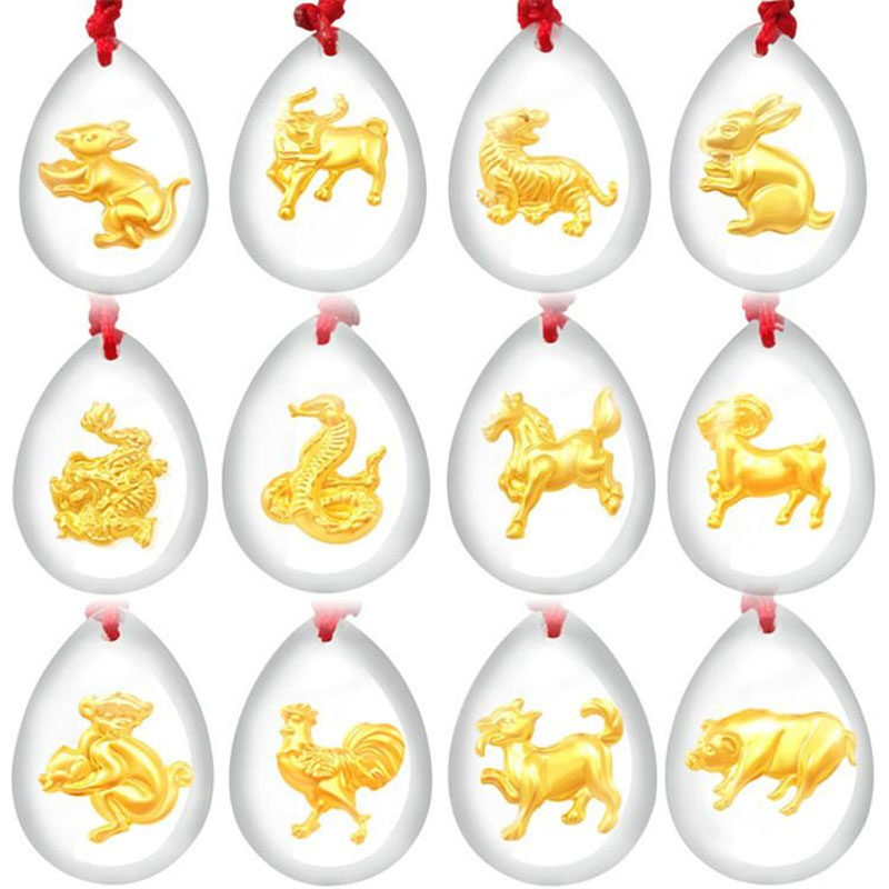 [RAYA STOCK] BAC 999 Gold Foil Chinese 12 Zodiac Cartoon Crystal Pendants /12 生肖水晶吊坠