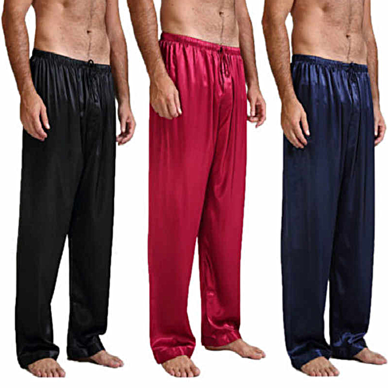 iwmh Mens Loose Pyjamas Lounge Pants Silk Satin Trousers Sleepwear Comfortable Soft Casual
