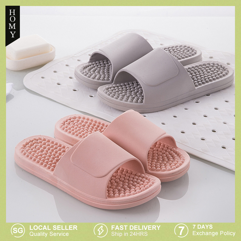 【SG Stock】Home Slippers Non-slip Massage Slippers Soft Bathroom Slippers for Men Women Couple Slippers Foot Massage Slippers for All Seasons